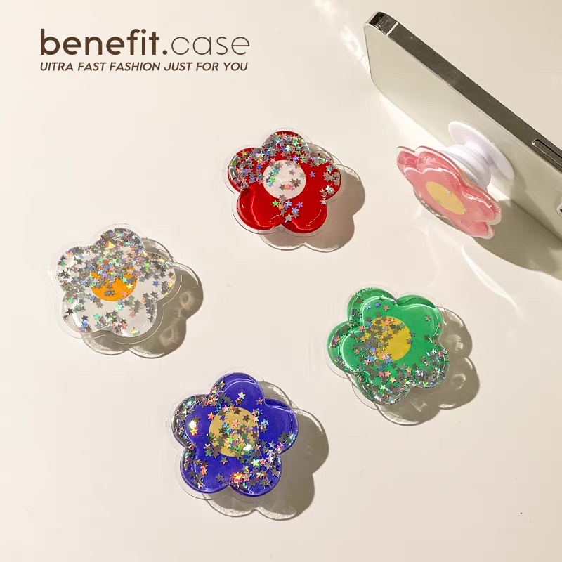 GRIPTOK KOREAN PREMIUM GLITTER FLOWER / GRIPTOK RING RESIN / PHONE HOLDER / PHONE STAND GLITTER MOTIF BUNGA