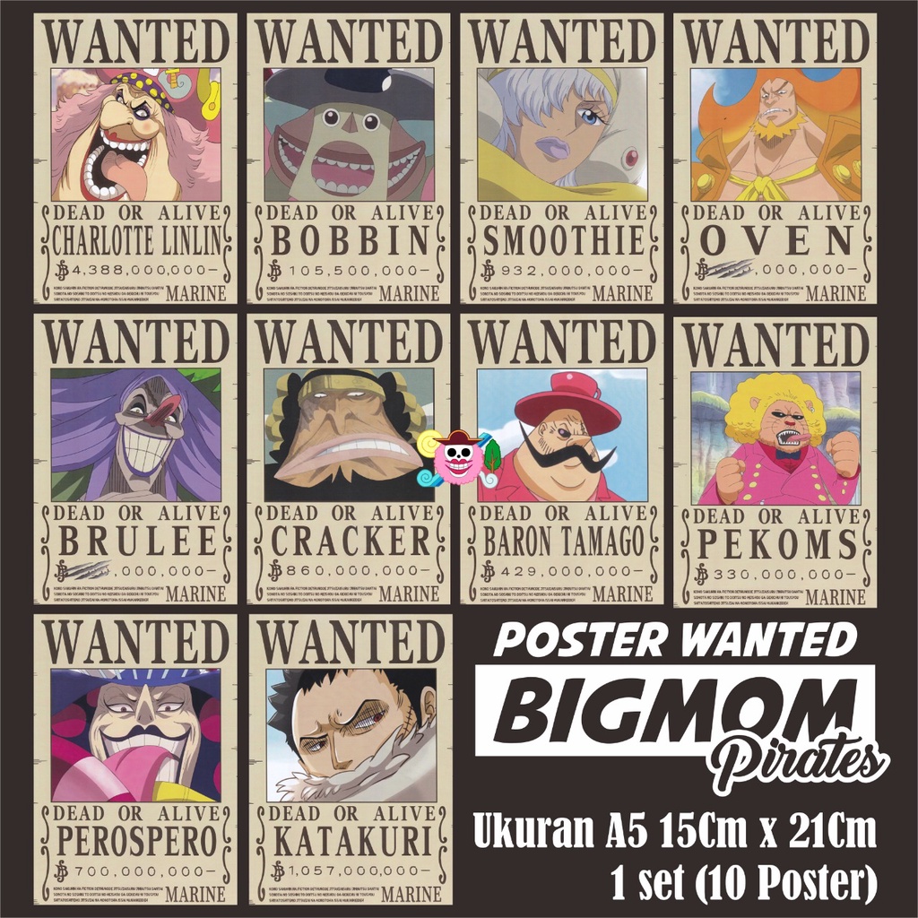 Jual Poster Bounty Poster Wanted Anime One Piece Big Mom Pirates 1 Set ...