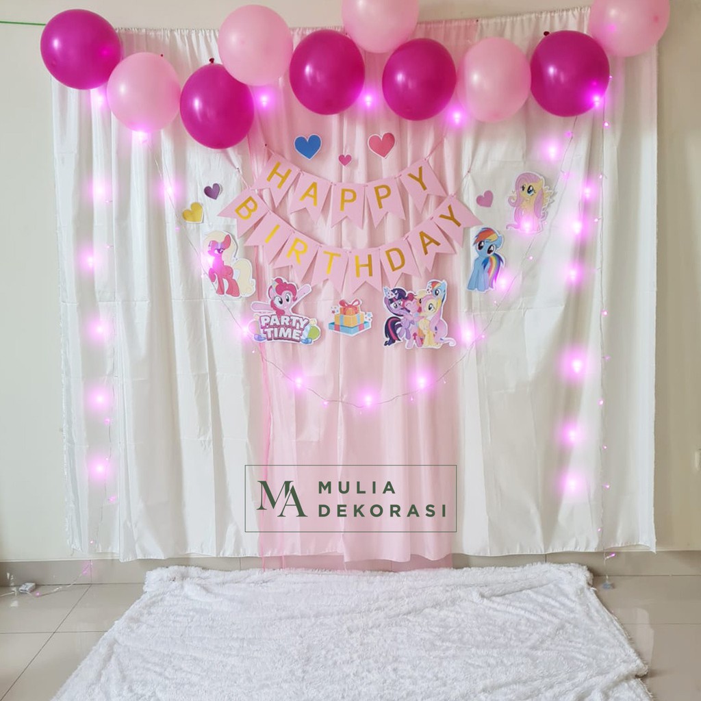 Backdrop Dekorasi Ulang Tahun Happy Birthday 1 set paket Tirai Pesta Anak Paket My Little Pony