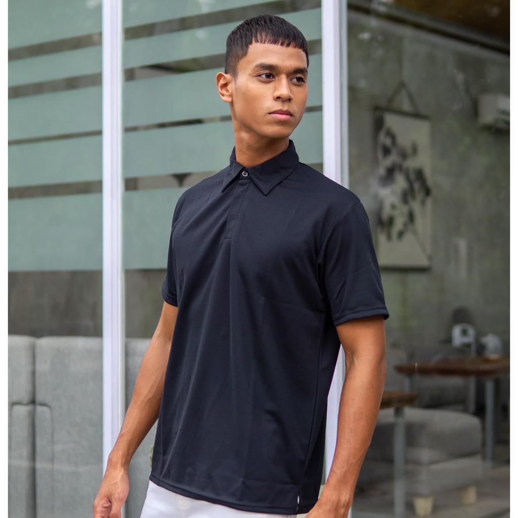 DONSON Kaos Polo Polos Kasual Olahraga Extra Fine Polyester Warna Black