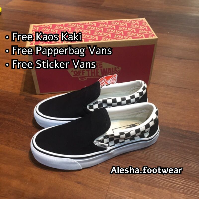 Sepatu Vans Slip On Checkerboard Sidewall Black White Premium Terlaris Hight Quality