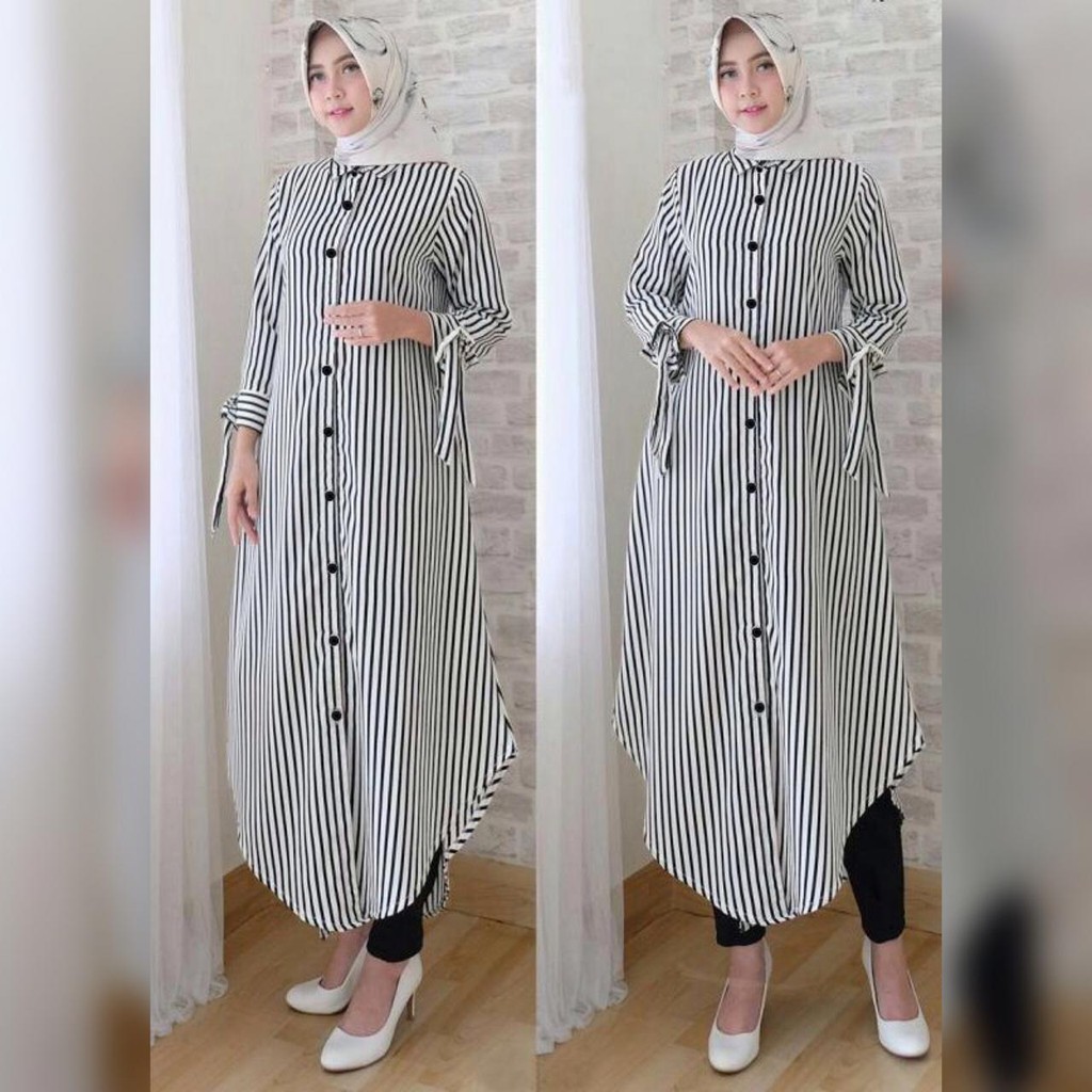 Long Tunik Pita SALUR Kemeja Dress Muslim Kantor Kerja Katun