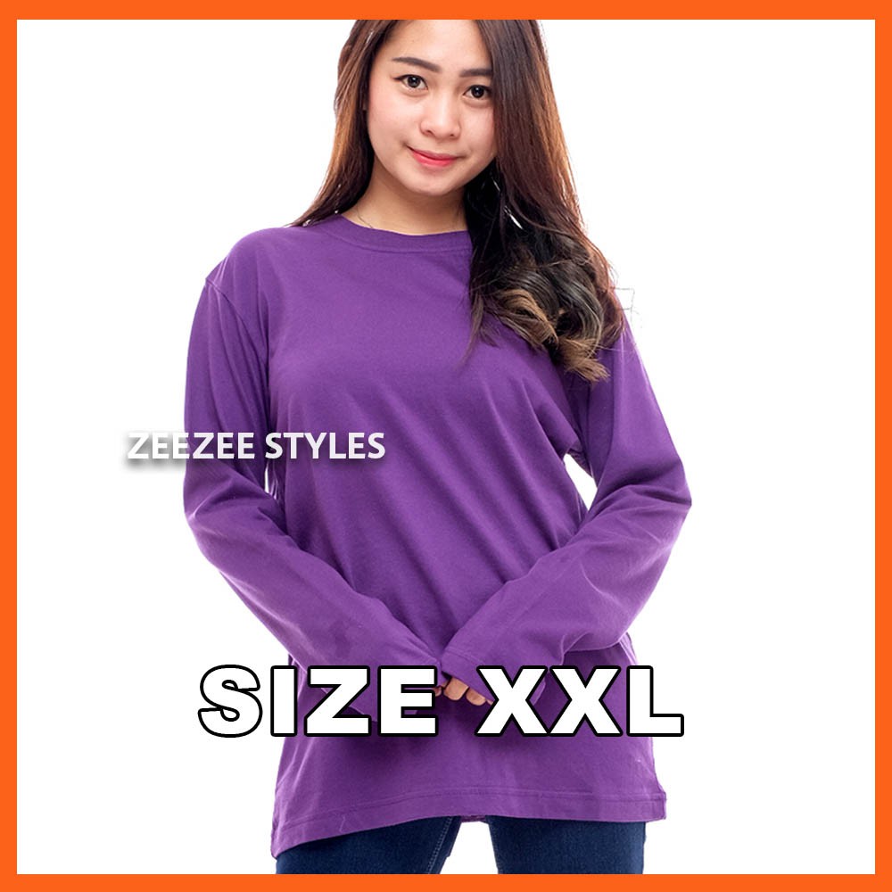 XXL Baju Kaos Polos Distro Ori Pria Wanita Cotton Combed 30s Lengan Panjang Cowok Cewek Ungu Tuaa