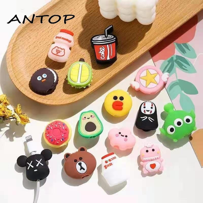 Lucu Kartun Kabel Data Penutup Pelindung Gigitan Kawat Silikon Untuk Semua Aksesoris Ponsel ANTOP