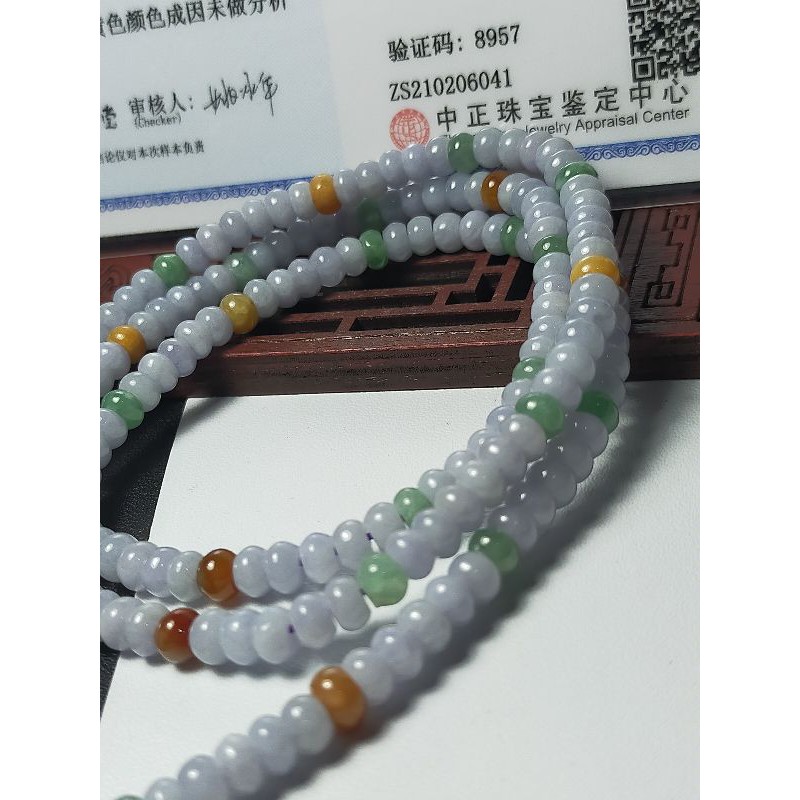 Kalung Tasbih Giok asli jadeite jade Lavender kombinasi + sertifikat