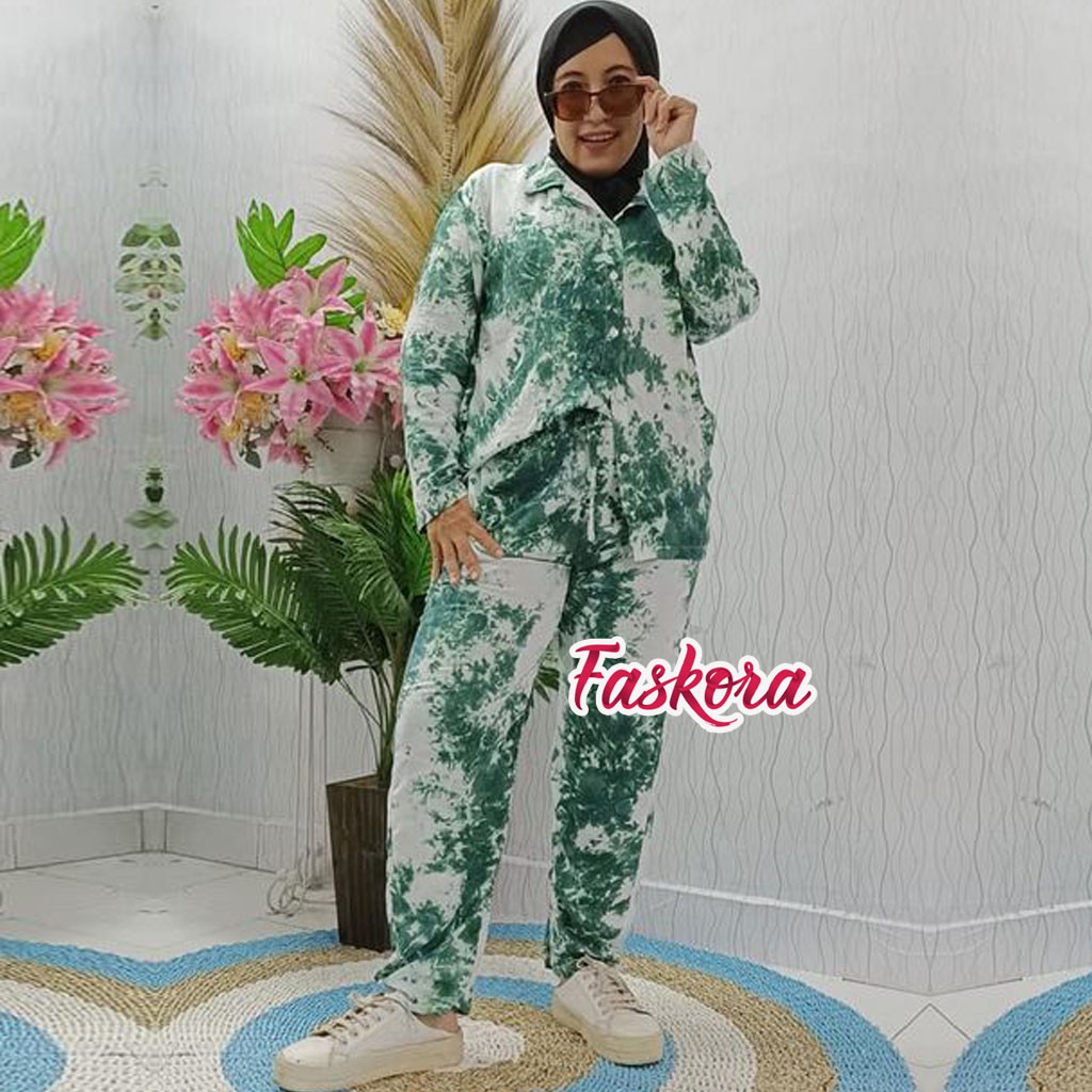 One Set Tie dye Wanita Busui Panjang - Setelan Jumbo Rayon Wanita Kekinian - Pajamas Tiedye STN02