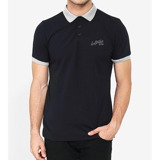 BAJU CASUAL FORMAL  - Kaos Polo Pria Shirt Polo LV ASTON Black HITAM Bahan Tebal