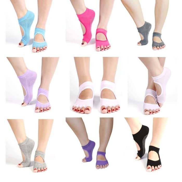 Kaos Kaki Olahraga Gym Yoga Pilates Senam Anti Slip Anti Licin Dot Grip Open Toe Yoga Socks 548