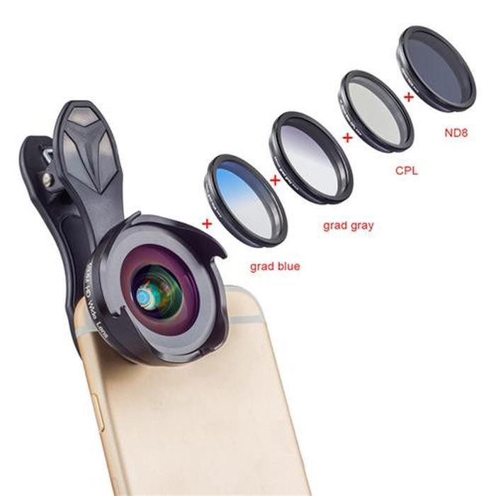 Jual APEXEL 2 in 1 Lensa Wide Angle 10mm + Macro 10x + 4 Filter Lens Kit - APL-16MMS - Black Diskon