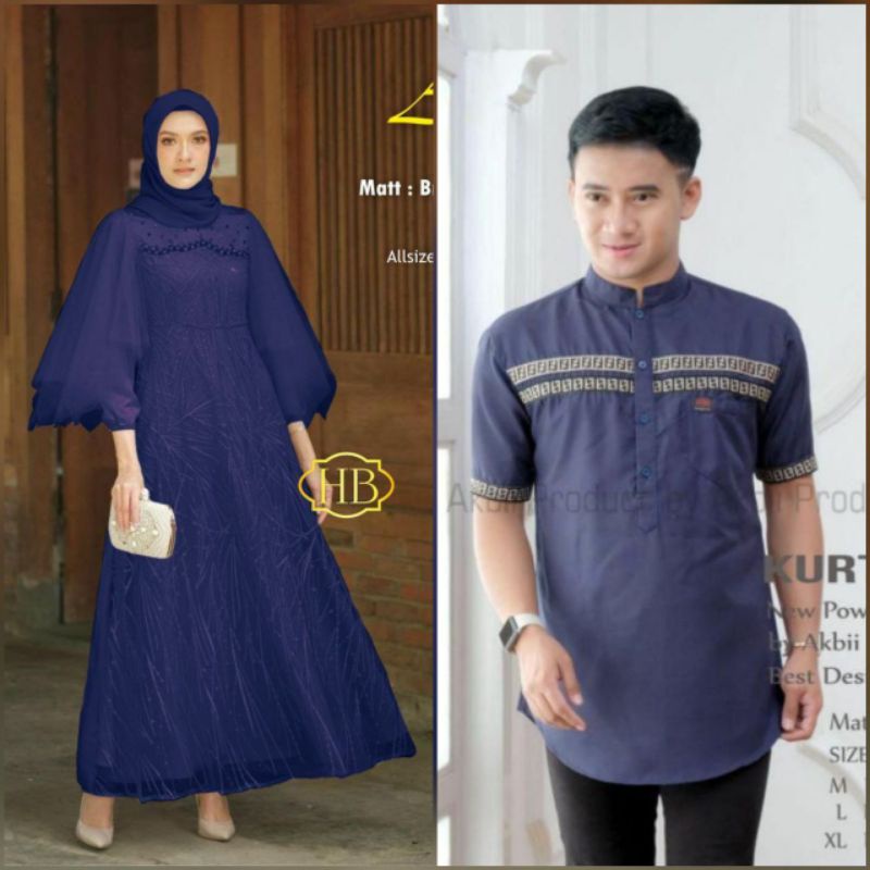 Couple Gamis Baju Koko Lengan Pendek Gamis Brokat Tille Mix Tille Jaring Berfuring Roberto Cavalli V