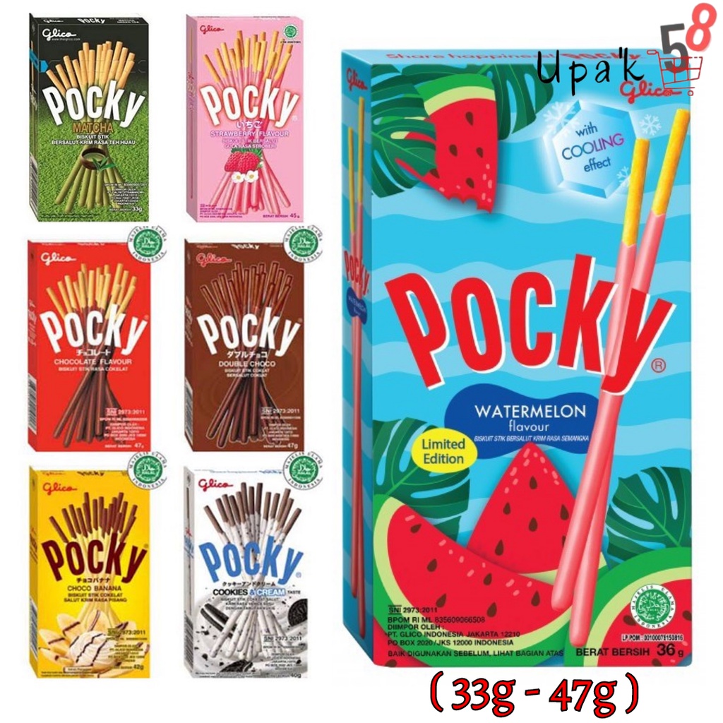 

Pocky Biskuit Stik ( 33g - 47g ) - ( Watermelon/ Cokelat/ Matcha/ Strawberry/ Banana ) / Biskuit / Poki - Poki