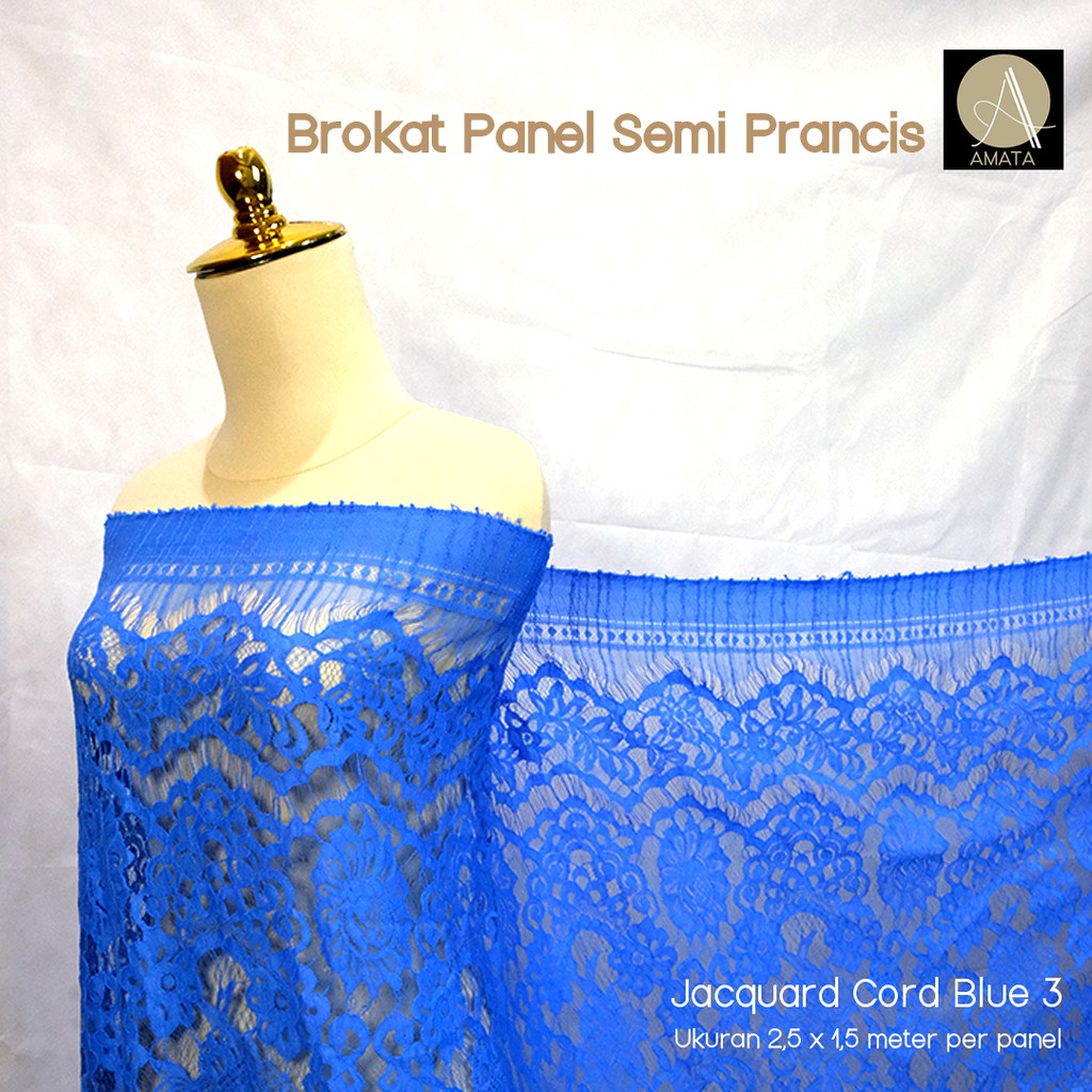 Kain Brokat Brukat Tile Semi Prancis Bahan Kebaya Jacquard Cord Biru 3 Amata