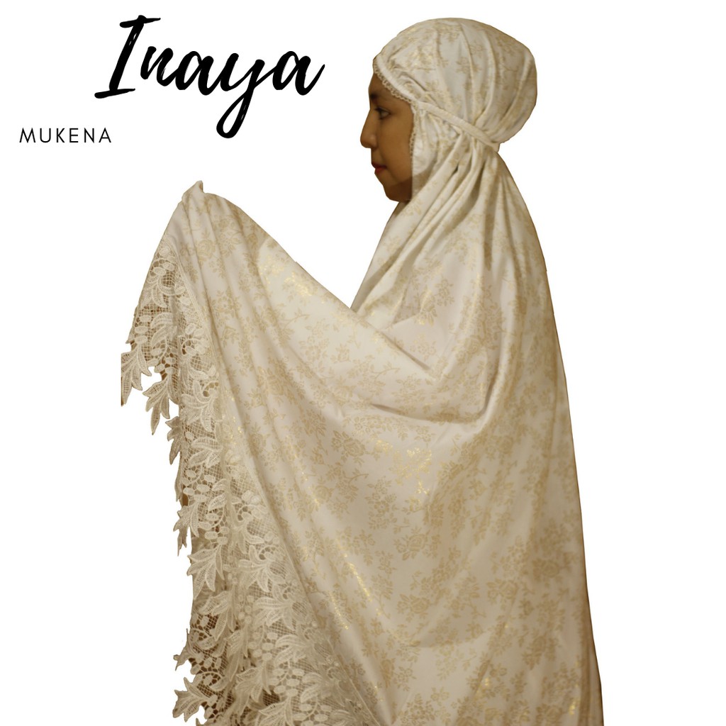 Mukena Dewasa Renda Cantik Katun Foil , Mukena Putih Silky Gold