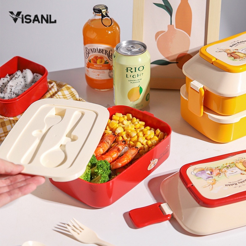 2 Layer Kotak Makan Anak Cute Lunch Box Free Cutlery Set Jerami Gandum Kotak Bekal Maka BPA Free