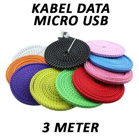 Trend-Kabel Data Gepeng MICRO USB 3M Model Tali Sepatu 3meter 300cm cable charger panjang