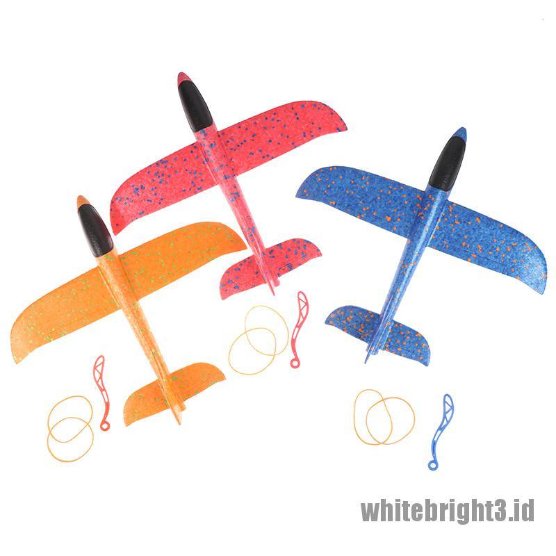 (white3) Mainan Pesawat Luncur Bahan Busa + Karet Ukuran 35CM