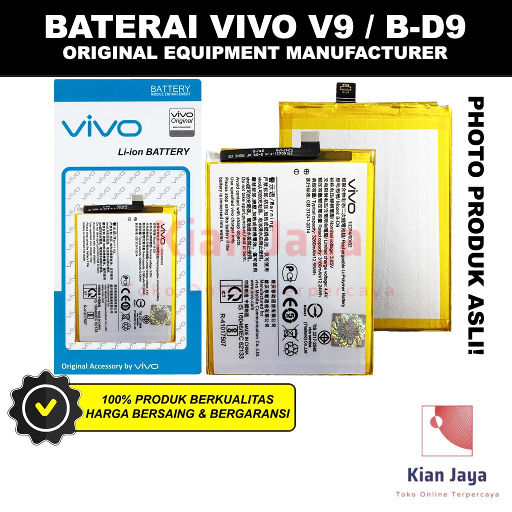 Baterai Vivo V9 / B-D9 Original OEM Batre Batrai Battery Hp BD9 Ori