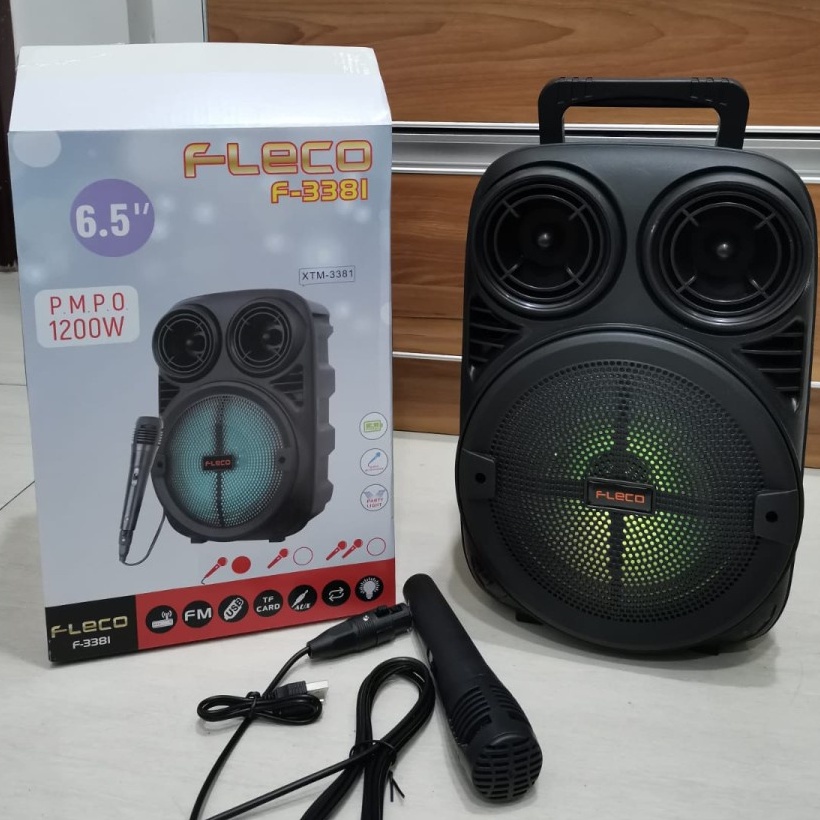 COD SPEAKER BLUETOOTH KARAOKE 6'5 INCH PROTABLE FLECO F-3381 PLUS MIC KARAOKE X-BASS FM/USB/TF CARD/AUX/MEMORY / SPEAKER KARAOKE X-BASS FLECO F-3381 / SPEAKER SALON AKTIF FLECO F-3381 / SPEAKER SOUND SYTEM FLECO F-3381