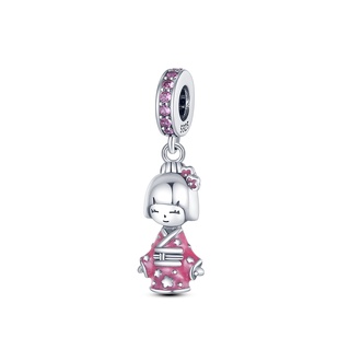 Sterling Silver 3D Red Enameled Ladies Hat Dangle Charm Bead For Bead Charm Bracelet With Flower 