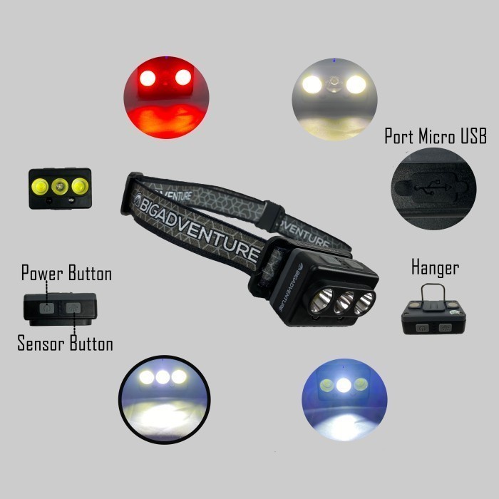 Headlamp Bigadventure Canopus Ultralight Senter Kepala Multifungsi