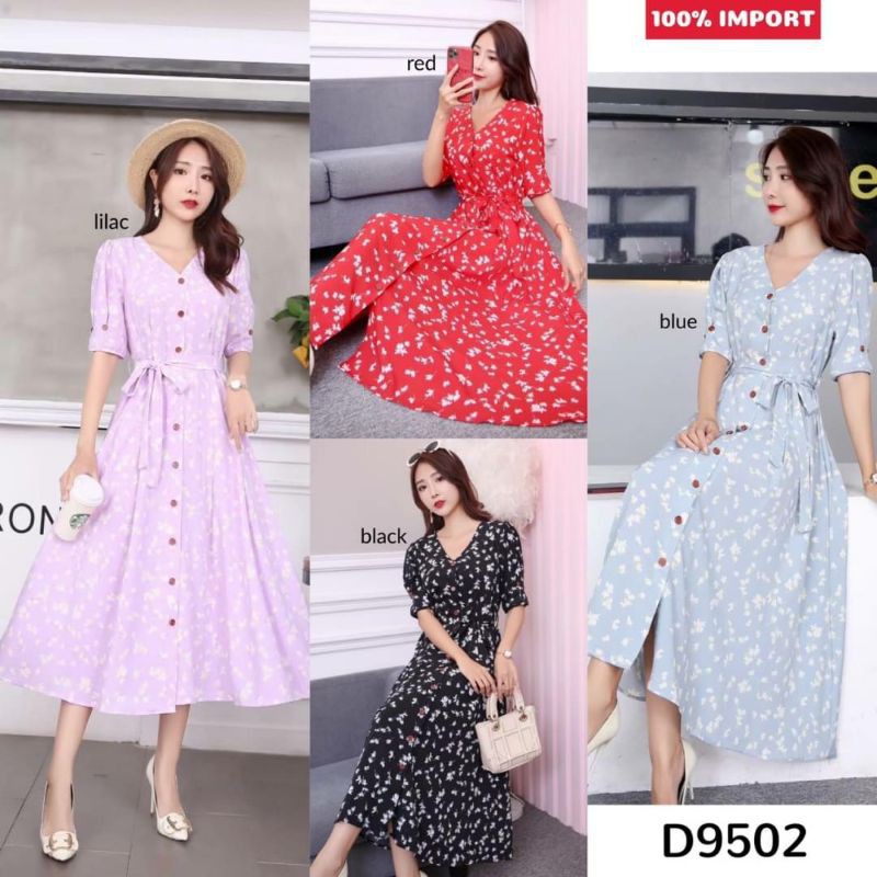 100% IMPORT Clover Prints Premium Long Dress D9502