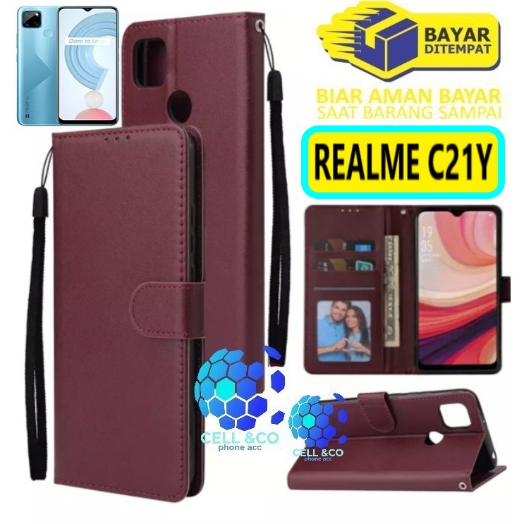 Flip cover REALME C21Y Flip case buka tutup kesing hp casing hp case Premium leather wallet