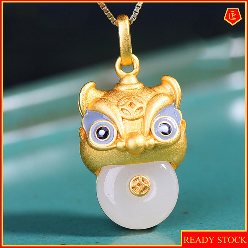 [Ready Stock]Hetian Jade Monster Nian Pendant Female S925 Silver Inlaid White Jade Peace Buckle Temperament