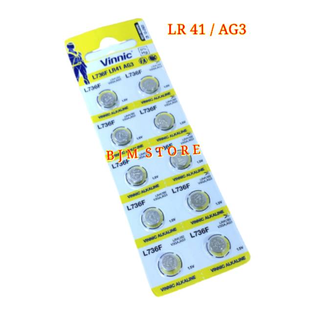 BATERAI VINNIC LR41 / AG3 - BATRE LR 41 1 STRIP