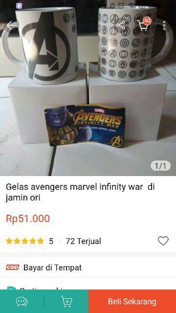 Gelas Avengers Marvel Infinity War  Di Jamin Ori