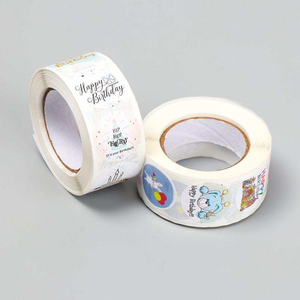 Preva 500 Pcs/Roll Happy Birthday Stiker Scrapbooking Amplop Segel Alat Tulis Perlengkapan Pesta Round Sealing Label