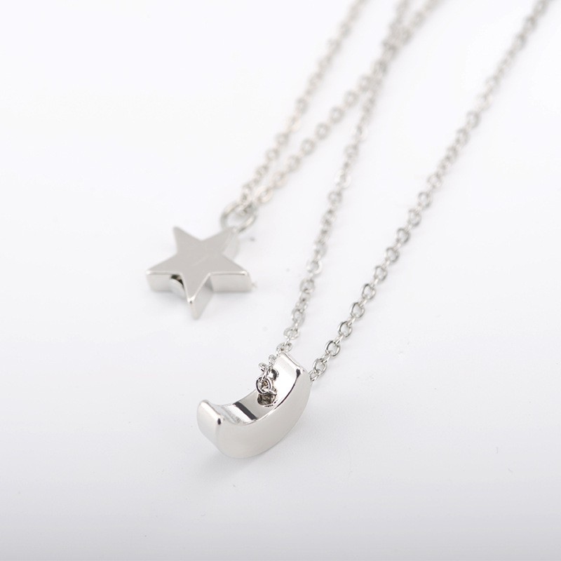 Kalung Wanita Necklace Women Sederhana Kalung Bintang Ganda Bulan Plating Aksesoris Paduan Halus