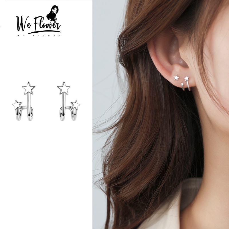 We Flower Anting Tusuk Gantung Bahan Sterling Silver 925 Desain Bintang Ganda Gaya Trendy / Korea Untuk Wanita