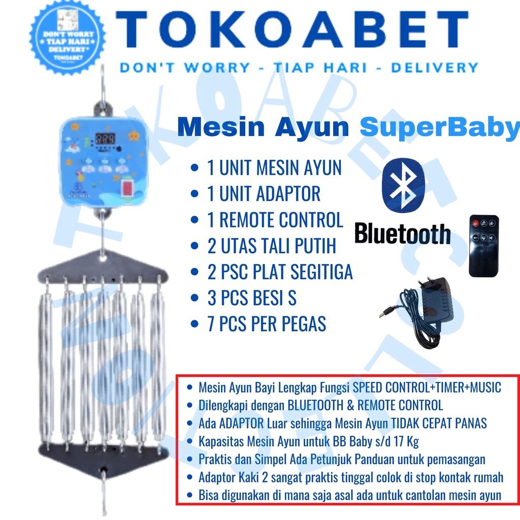 Ayunan bayi BLUETOOTH SUPERBABY FBBABY Lengkap REMOTE CONTROL dengan MUSIC TIMER SPEED CONTROL Murah dengan Per 7 dan Adaptor bisa sebagai Perlengkapan Tidur Baby sesuai Kebutuhan Bayi Lahir TOKOABET