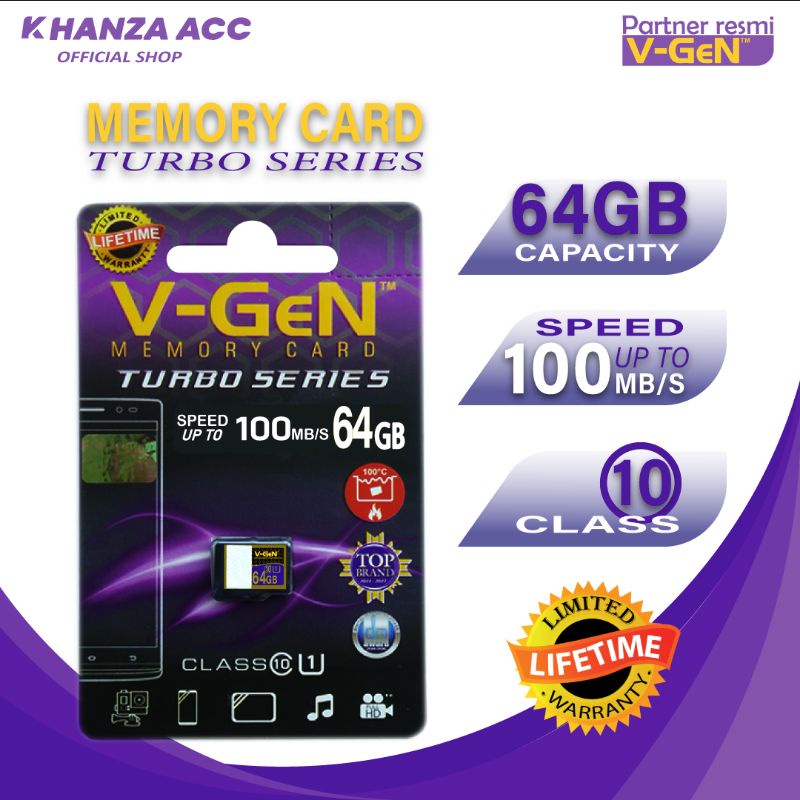 KHANZAACC VGEN 64GB Memory Hp Micro SD Class 10 Turbo Series