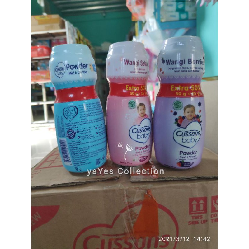 Cussons baby powder bedak serbuk bubuk 150 g - 75 g - 50 g + 25 g Berries Ungu Biru Vanilla Pink Sakura Soft