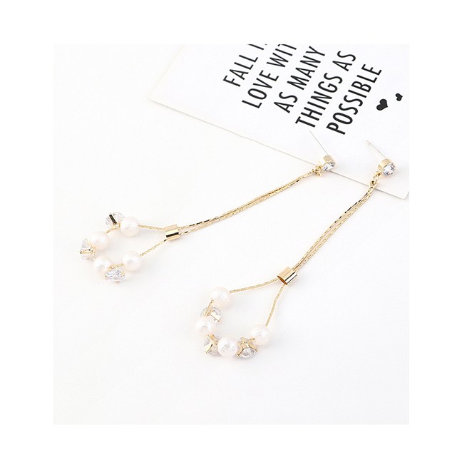 LRC Anting Tusuk Fashion Gold Plated Gold Fringed Pearl S925 Silver Needle Earrings Y63020