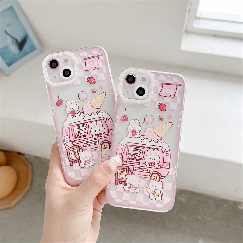 In srabbit Soft Case Silikon Transparan Motif Es Krim Untuk Iphone 13 12 11 Pro X XS Max XR 7 8 Plus SE