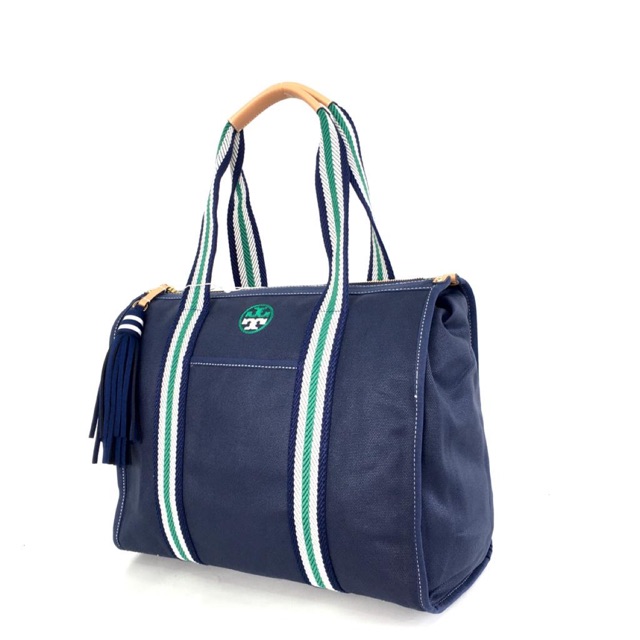 TB Embroidered T Tote Canvas