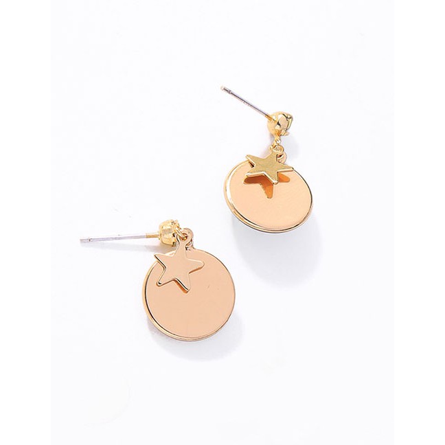 LRC Anting Jepit Dan Tusuk Fashion Golden Geometric Round Fantasy Star D63209