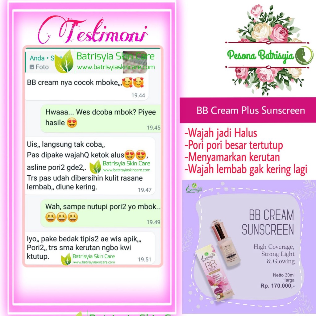 BB cream Suncreen Batrisyia Herbal SPF 35 PA++ Pencerah  wajah Glowing Sunblock tabir sunya