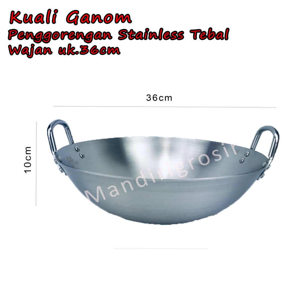 Wajan *Kuali Ganom * Penggorengan Stainless Tebal * 36cm