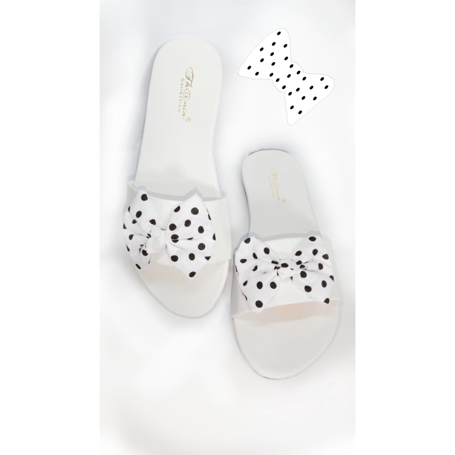 SENDAL FLAT PITA POLKADOT / SANDAL TEPLEK / SEPATU PLAT SENDAL WANITA TERBARU