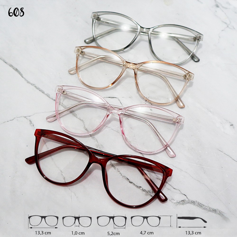 Paket Frame Kacamata 608 + Lensa Minus Antiradiasi, Kacamata Minus Besi Oval Retro Murah Keren