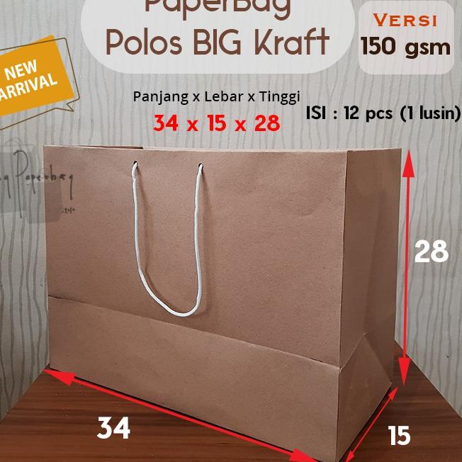 

Paper Bag/Tas Kertas Paperbag Polos Kraft Landscape 34 x 15 x28 150gsm
