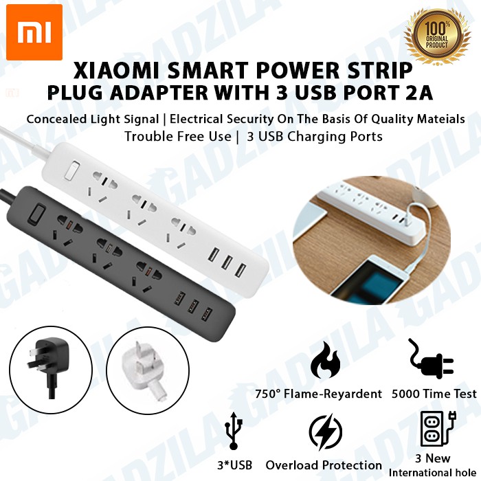 Stop Kontak Xiaomi Mi Smart Power Strip Colokan Adapter 3 USB Port