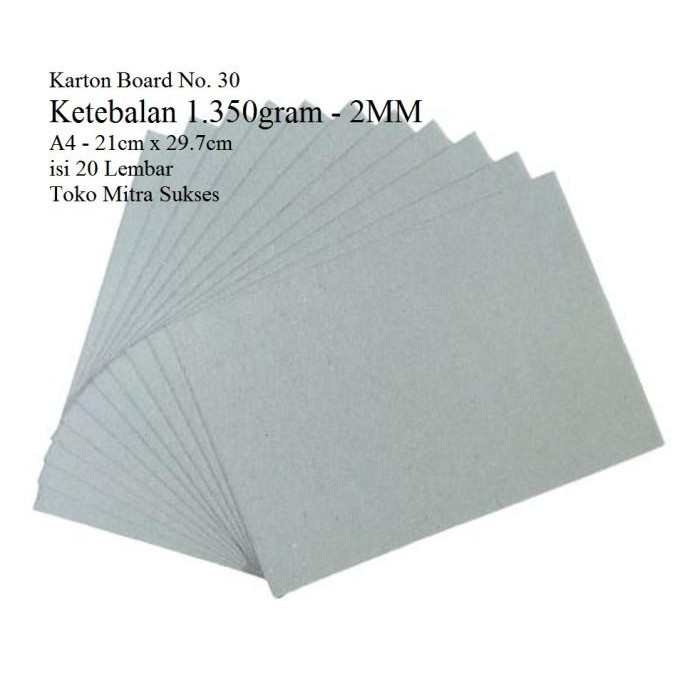 

Kertas / Karton Board Abu Abu A4 No 30 Ketebalan 2Mm