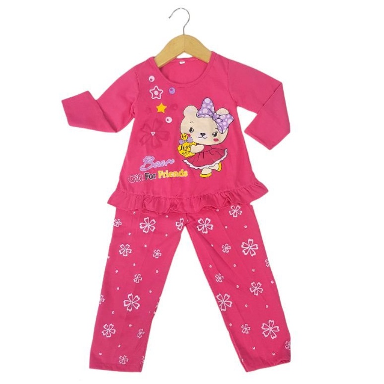 setelan baju tidur sikuning pakaian baju anak perempuan 2-7 tahun motif bear