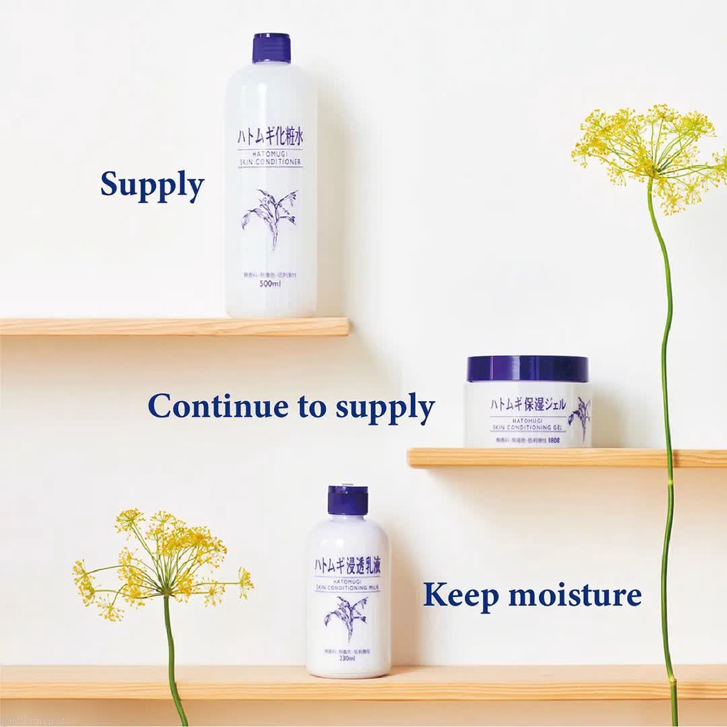 ORI [ORIGINAL BPOM] HATOMUGI Skin Conditioner Toner 500ml | Conditioning Gel 180gr | Milk 230ml