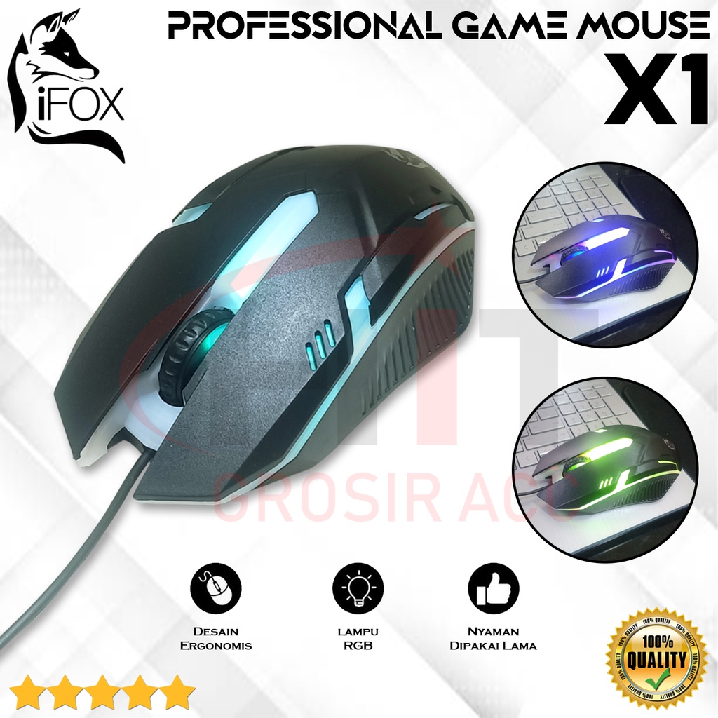 Mouse Kabel Gaming X1 IFOX LED Cable Mouse Game RGB Colorful 7 LED