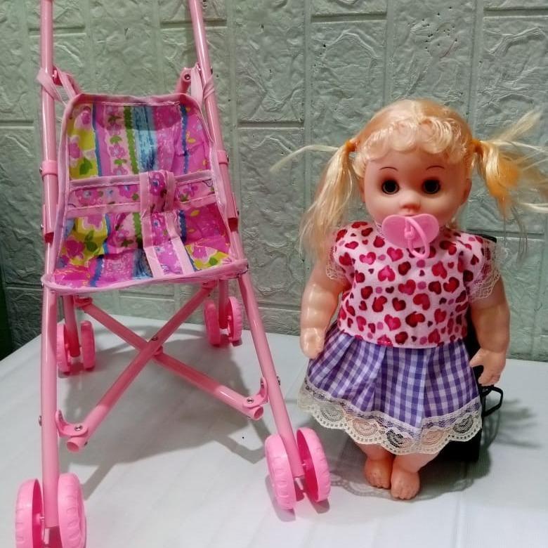 MAINAN DORONGAN BAYI PLUS BAYI - Mainan Anak Perempuan Bayi Bisa Menangis Troli